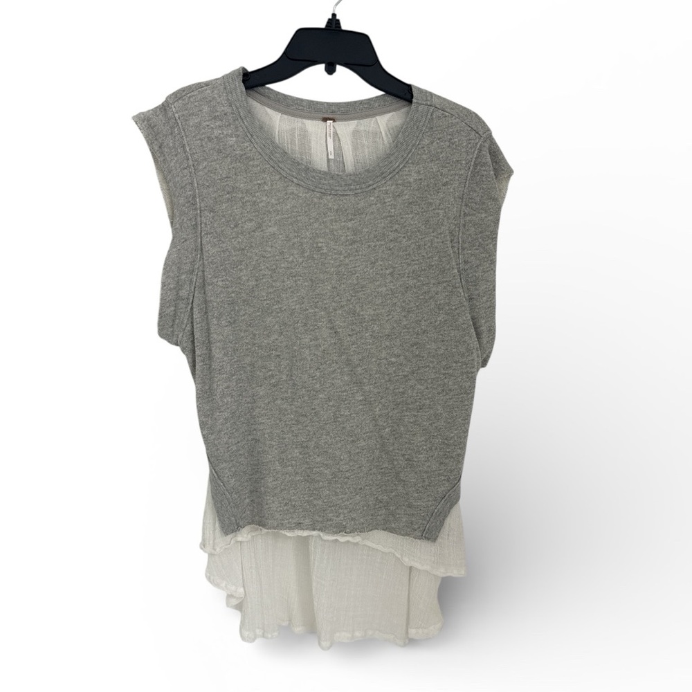Free People Women’s Muscle T with semi sheer underlay Gray/ivory Size Small